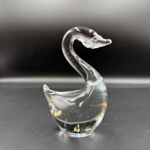 Vintage Clear Glass Swan Paperweight | Mid-Century Modern Desk Decor